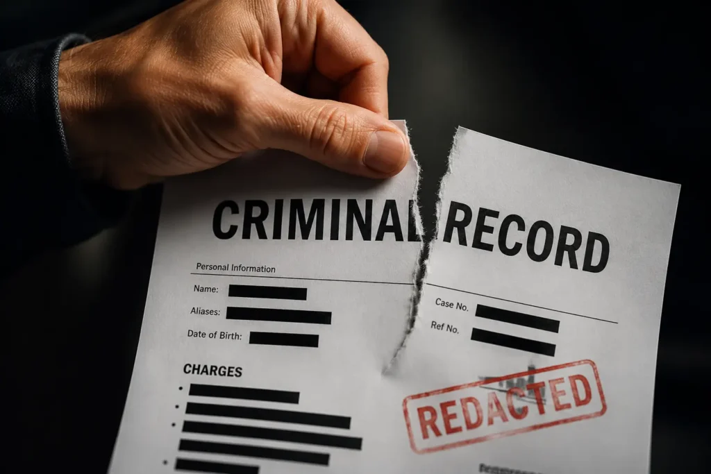 How to expunge a record in Ohio, torn criminal record symbolizing a clean start