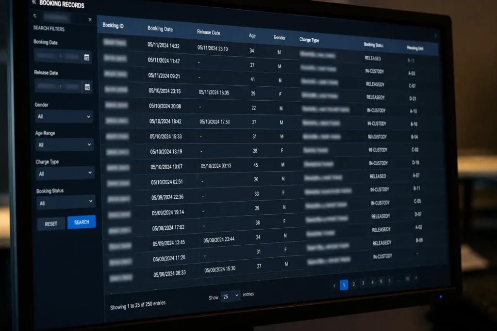 Ohio jail management system, booking database interface
